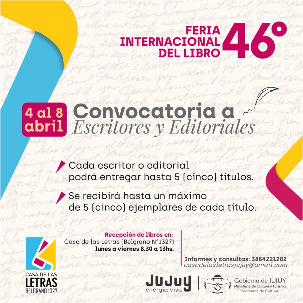Convocan a escritores y editoriales de Jujuy – Secretaría de Cultura